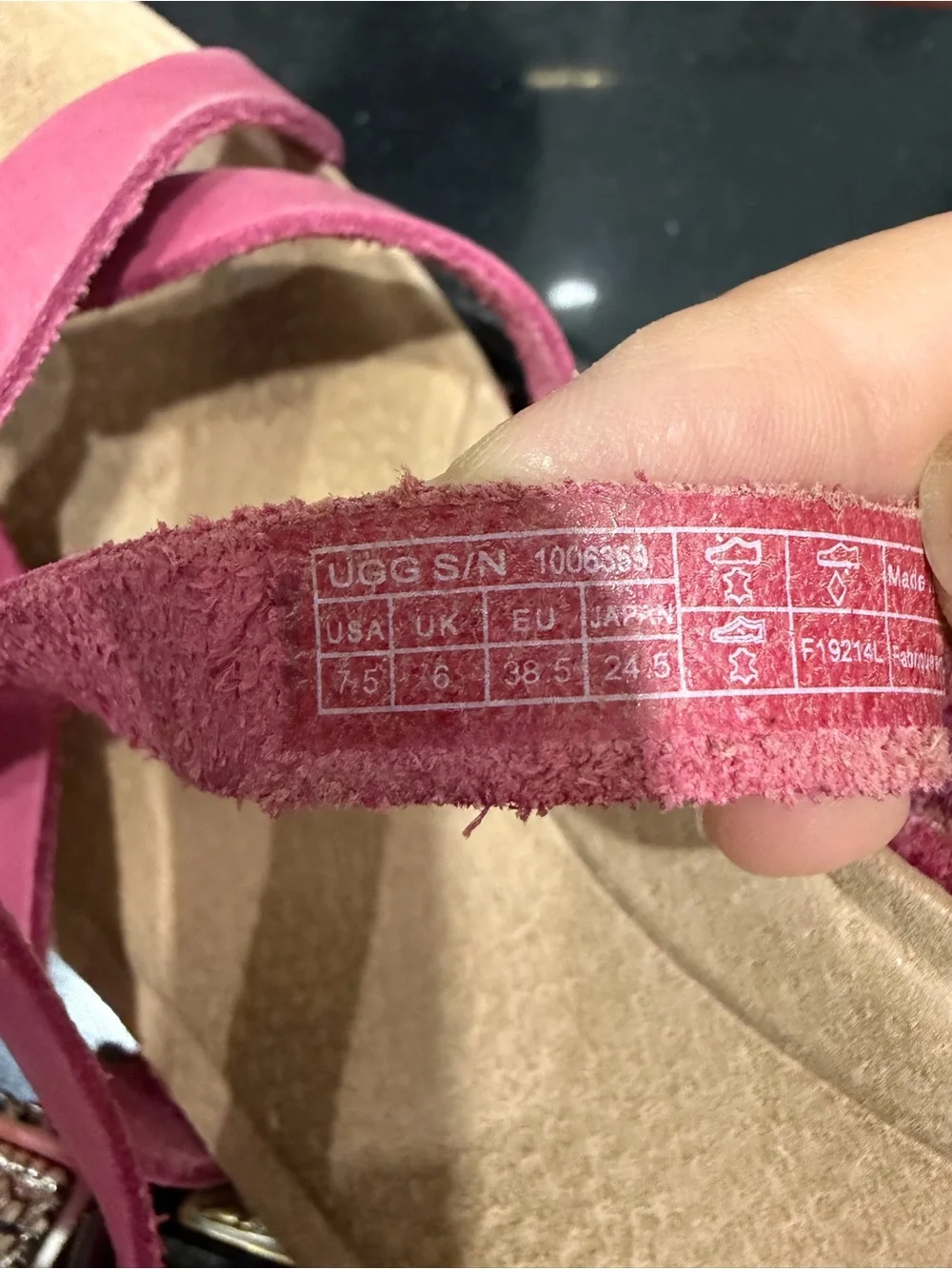 UGG Pink Cork Wedge Sandals with Buckle Strap